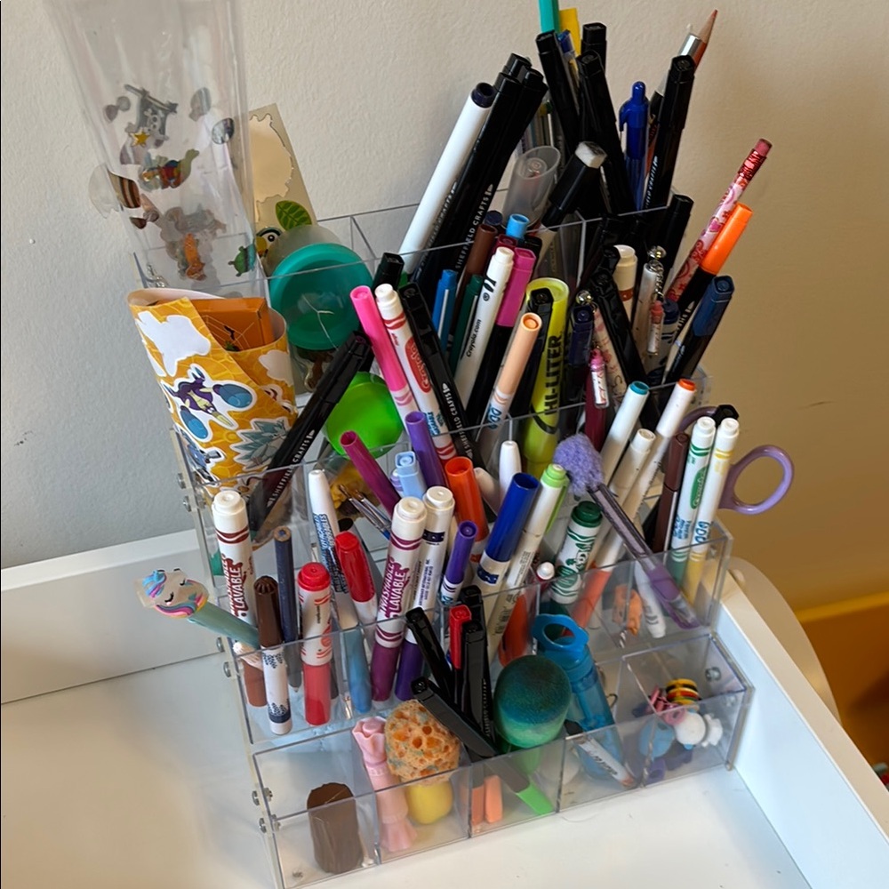 Clear Acrylic Desk Organizer and everything on it